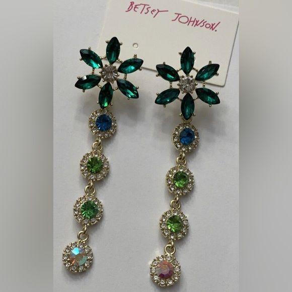 Betsey Johnson Jewelry - Betsy Johnson Flower Crystal Dangle Earrings